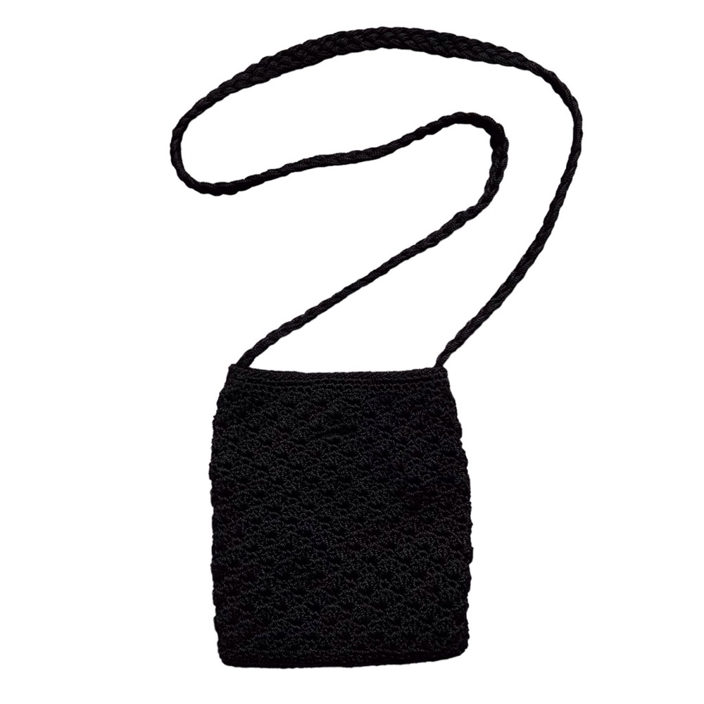 Crochet Mini Black Crossbody Shoulder Bag Coastal Y2K Whimsy Small